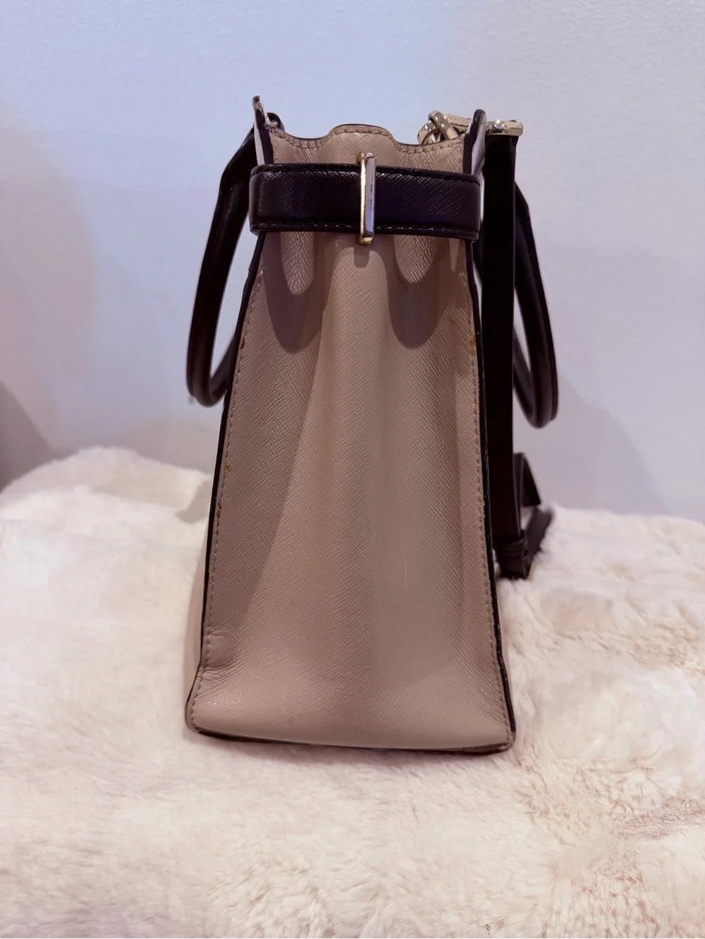 kate spade Beige, White & Black Leather Satchel with Top Handle